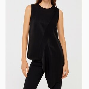 DKNY Black Satin Asymmetrical Women’s Sleeveless Blouse Top - Size Medium